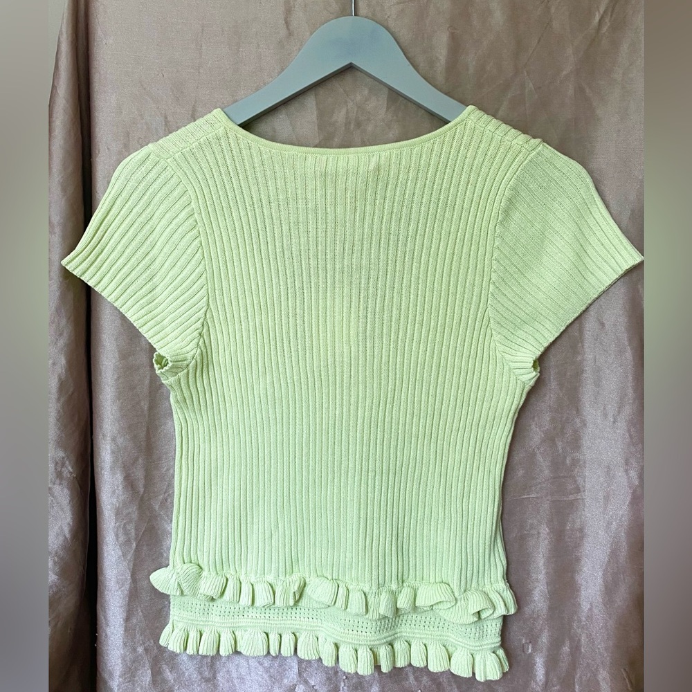 BCBGeneration Green Ribbed Ruffled Top - Picture 5 of 5
